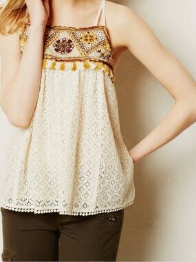 HD in Paris Cream Lace Embroidered Tassel Tank 6